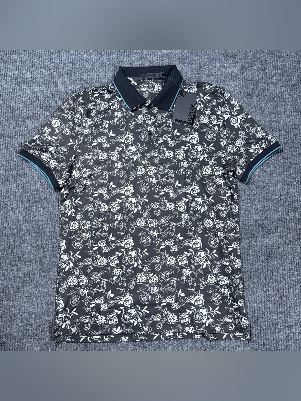 G/Fore Peony Sketch Tech Golf Polo Banded Sleeve Stretch Shirt Sz M Grey $120